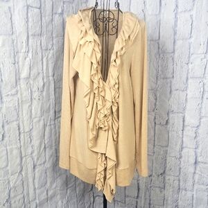 Boston Proper Cream Ruffle Cardigan‎ Large
